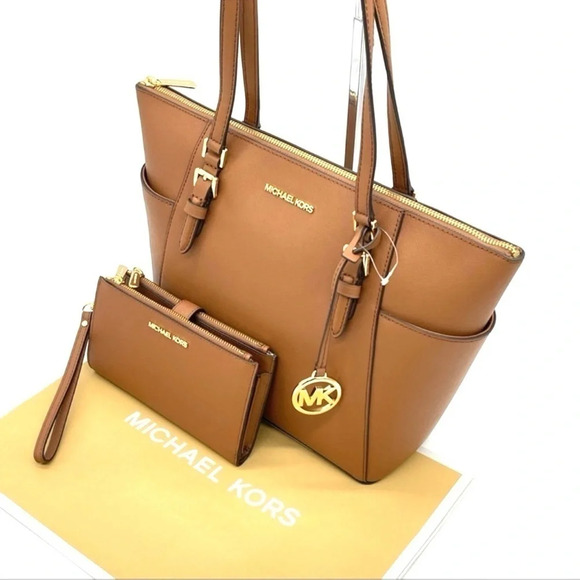 Michael Kors Large Charlotte Tote Bag & Double Zip Wallet Brown (NWT) - Picture 4 of 12